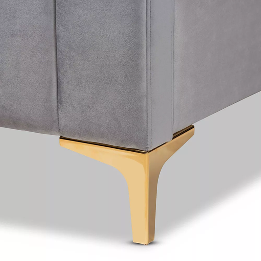 Luxurious Nami Velvet Platform Bed with Gold Legs