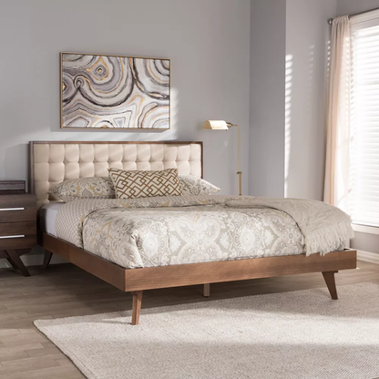 Solomon Premium Acacia Wood Fabric Upholstered King Size Bed