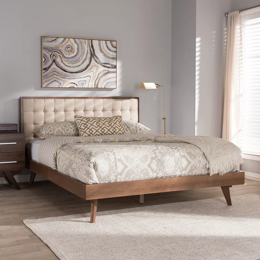 Solomon Premium Acacia Wood Fabric Upholstered King Size Bed