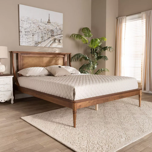 Jamila King Size Acacia Wood Synthetic Rattan Platform Bed