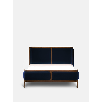 Belsa Luxury Acacia Wood Upholstered Bed with Velvet Headboard