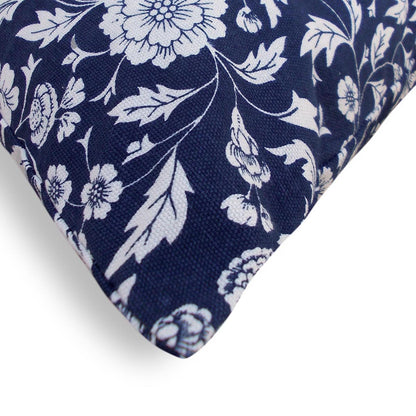 Indigo Kalamkari Cotton Cushion Cover – White Floral Print | Reversible | 4 Sizes