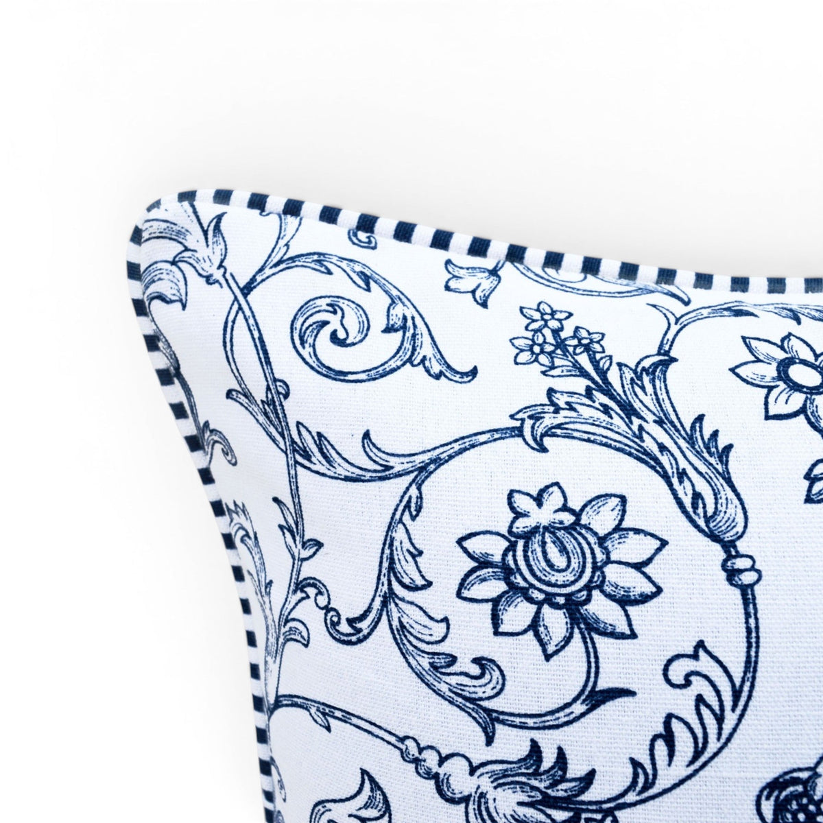 Blue & White Victorian Swirl Print Cotton Cushion Cover | Welted | Zip Closure | 4 Sizes