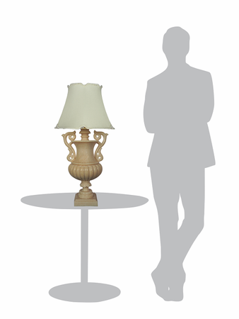 Colonial Urn Marble Transitional Table Lamp With 16inch Off White Scalloped Borders Fabric Shade