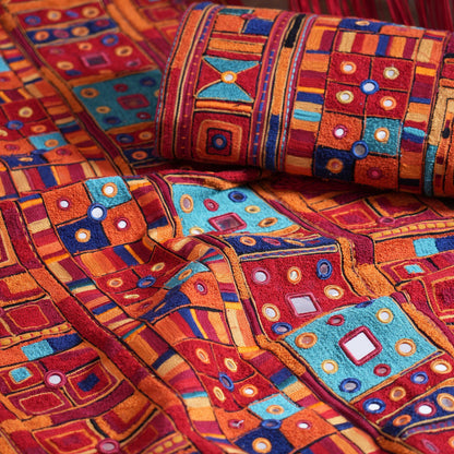 BANJARA embroidered wall art with fringes, handmade, jewel tones, 108X180 inches, sizes available