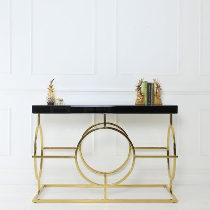 Elegant Mackintosh Gold & Black Glass Console Table for Luxurious Home Decor