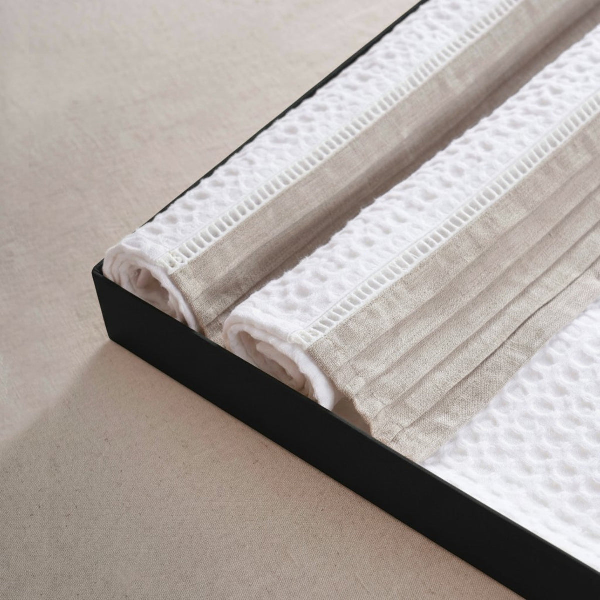 GIFT PACK - Luxury Organic Cotton Waffle Towel Set – 3 Piece | Pintuck Linen & Lace Trims