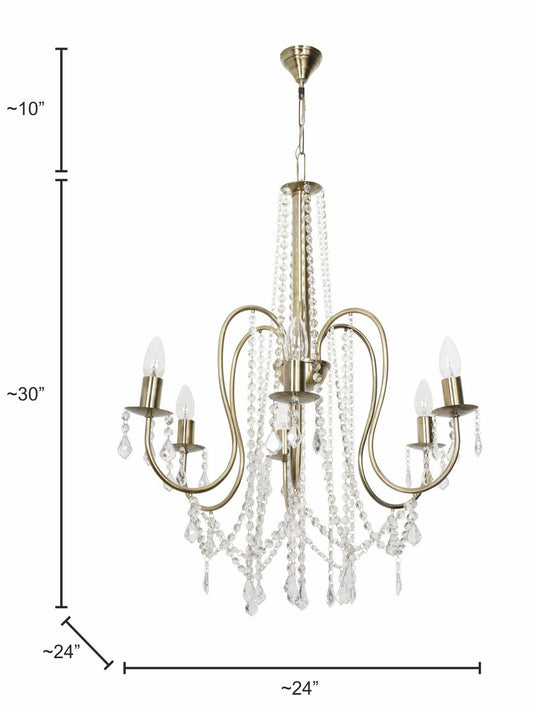 Elegant 6 Light Crystal Candelabra Antique Brass Chandelier