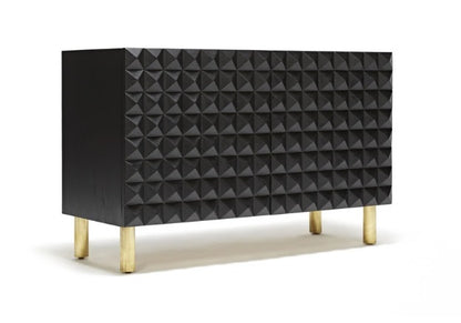 Ford Geometric Studded Black Storage Cabinet with Metal Legs, Adjustable Shelves