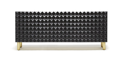 Modern Geometric Studded Accent Cabinet with Metal Legs and Adjustable Shelves