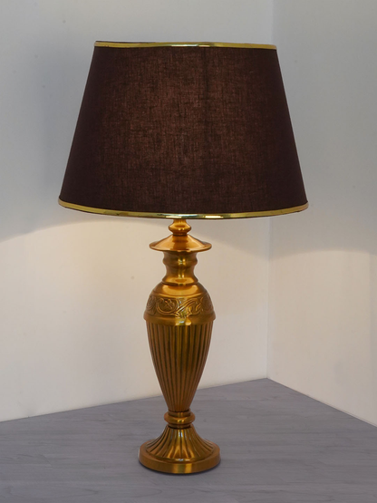 14 Inch Brown Gold Rim Tapered Fabric Shade