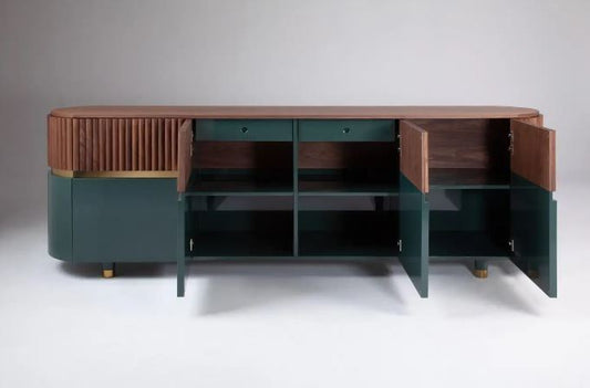 Elegant New York Art Deco Sideboard: Marble Top, Steel Base, Custom Storage
