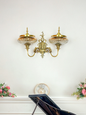 Regal Antique Brass Double Wall Sconce with Golden Luster Shades