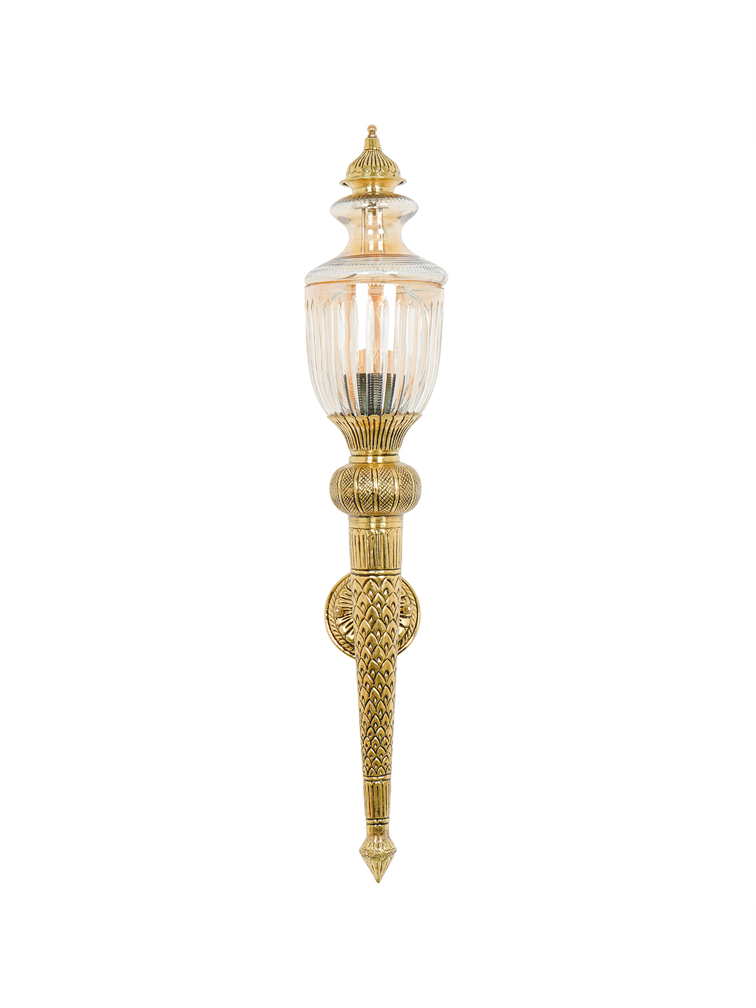 Classic Mashaal Antique Brass Wall Sconce with Cut Glass Trophy Top
