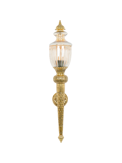 Classic Mashaal Antique Brass Wall Sconce with Cut Glass Trophy Top