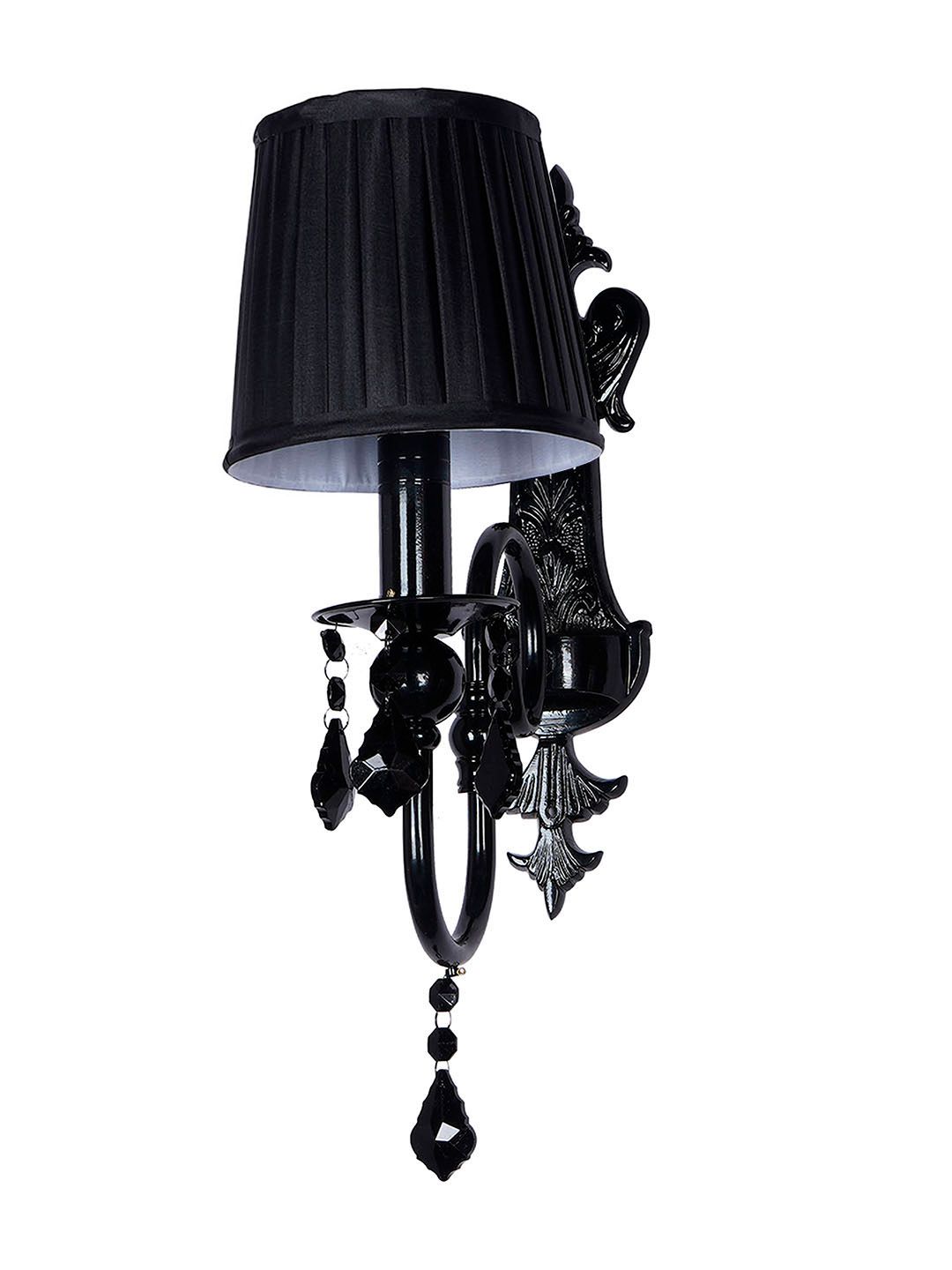 Elegant Black Crystal Wall Sconce with Pleated Fabric Shade for Modern Homes