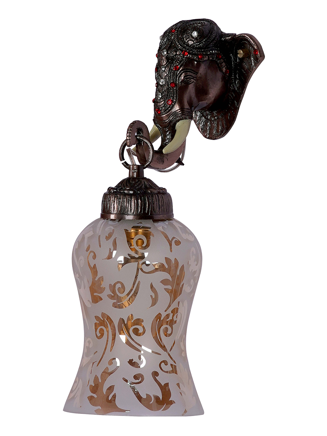 Exquisite Rustic Bronze Elephant Wall Sconce with Etched Amber Glass Shade