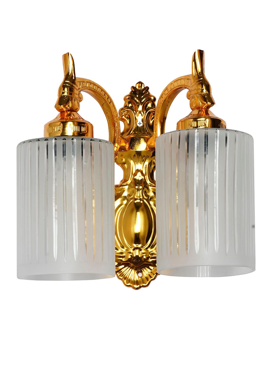 Elegant Gold Traditional Double Wall Sconce with Frosted Hand-Cut Glass
