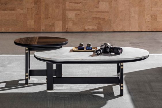 Porsche Modern Industrial Coffee Table: Elegant Metal Base, Wood & Marble Top
