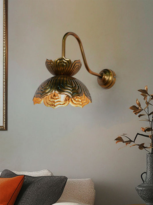 Auspicious Handcrafted Buddhist Lotus Wall Sconce Lamp - Antique Brass Finish