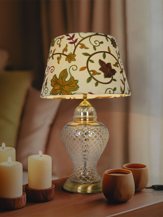 Luxury Golden Luster Glass Urn Table Lamp with Intricate Kashida Shade