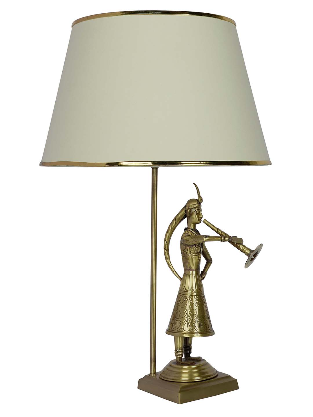Exquisite Rajasthani Been Belle Brass Table Lamp with Elegant Off-White Fabric Shade