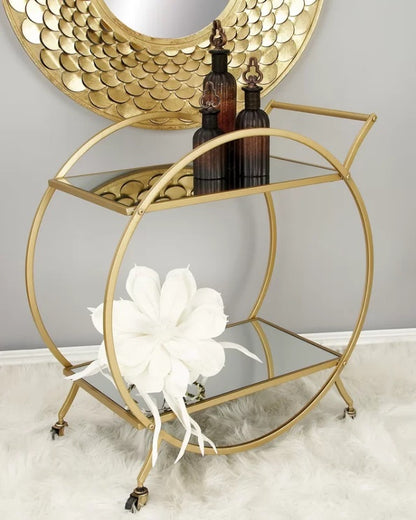 Elegant Gold Mirrored Bar Cart with Wheels & Storage for Home Entertaining