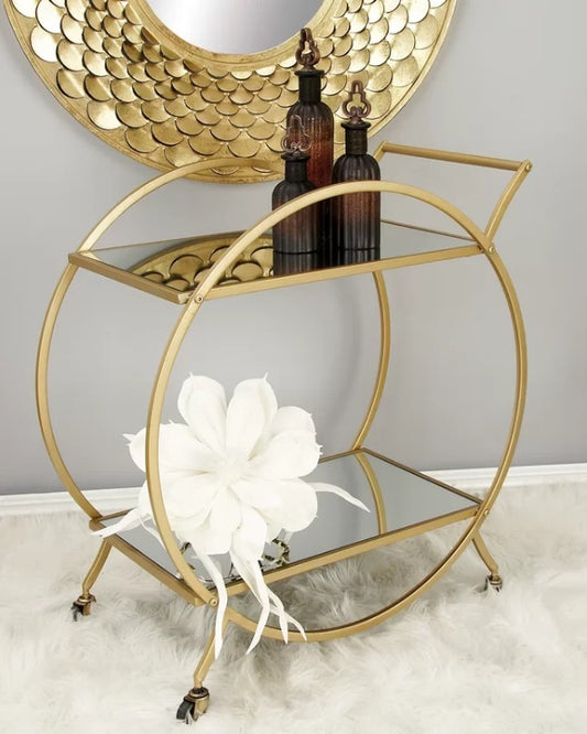 Elegant Gold Mirrored Bar Cart with Wheels & Storage for Home Entertaining