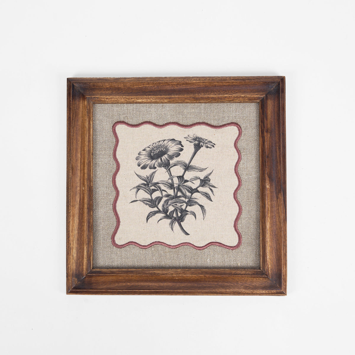 Daisy Botanical Wall Art – Framed Gift | Embroidered Linen, 12×12 inches