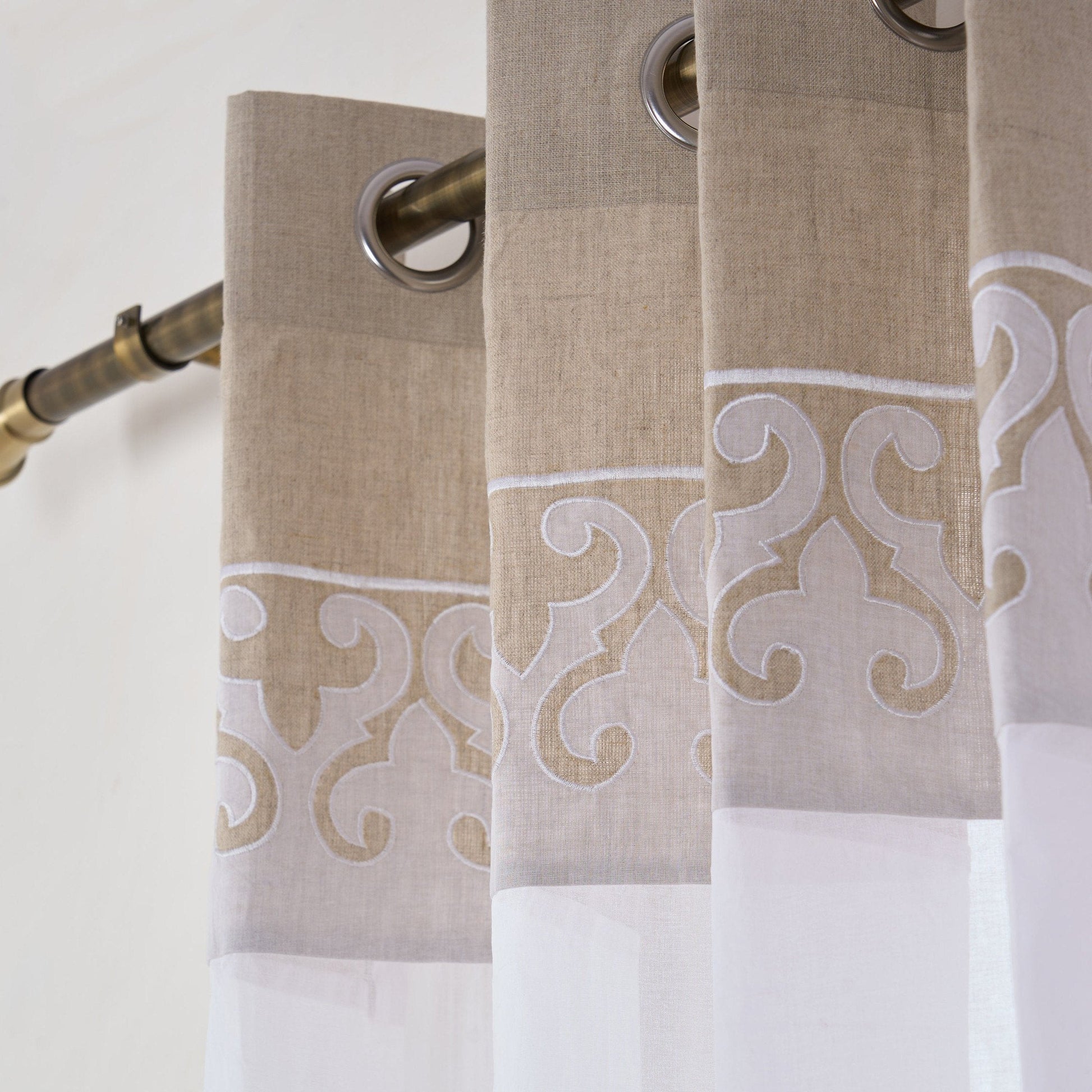 Linen & Organdy Suzani Applique Curtain - Elegant Sheer Panel