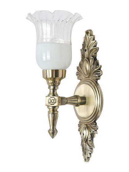 Classic Aluminium Torch Wall Sconce: Antique Brass Finish, Half-White Borosilicate Glass