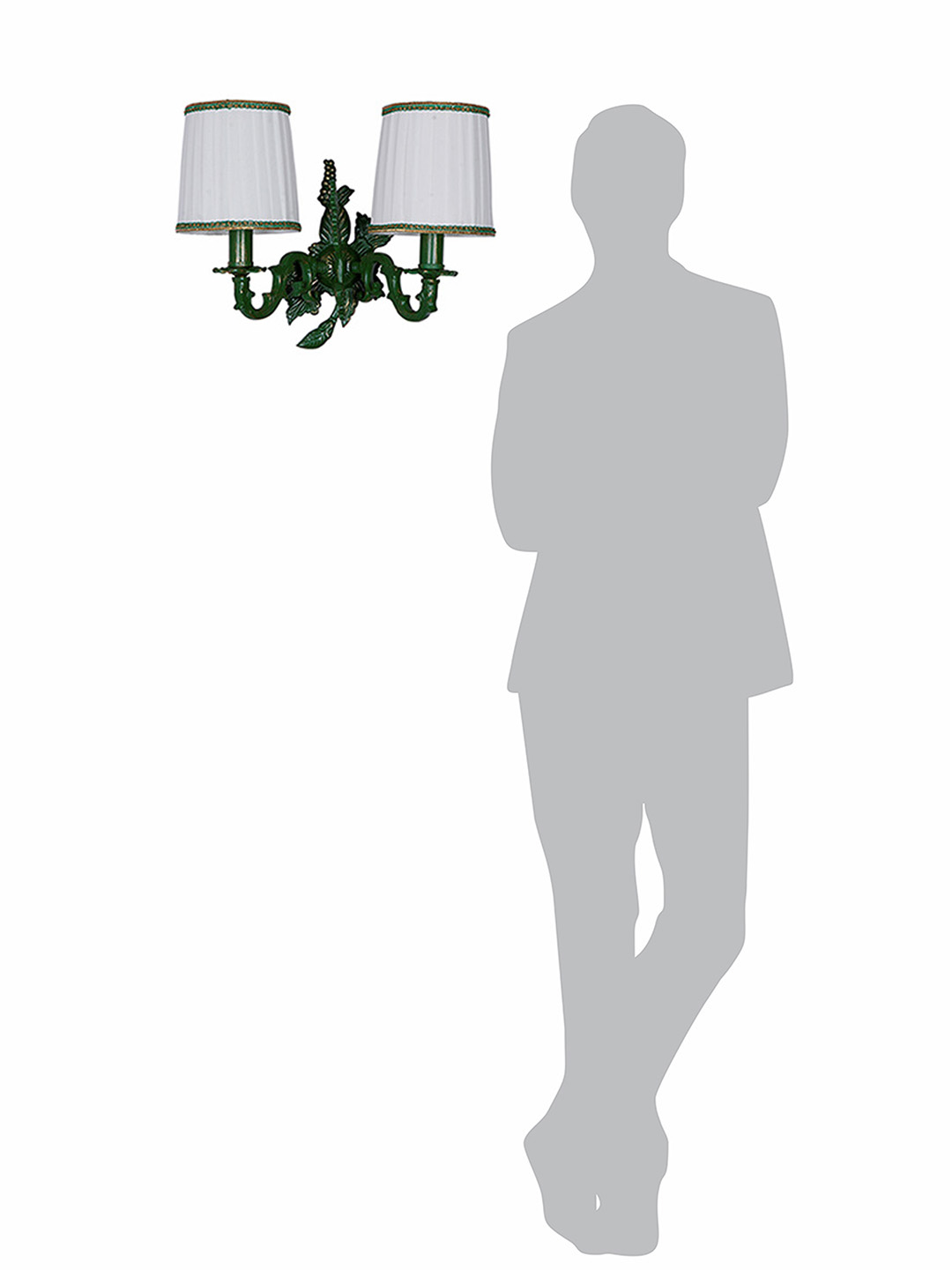Elegant Double Green Grapevine Wall Sconce with Ivory Pleated Fabric Shades