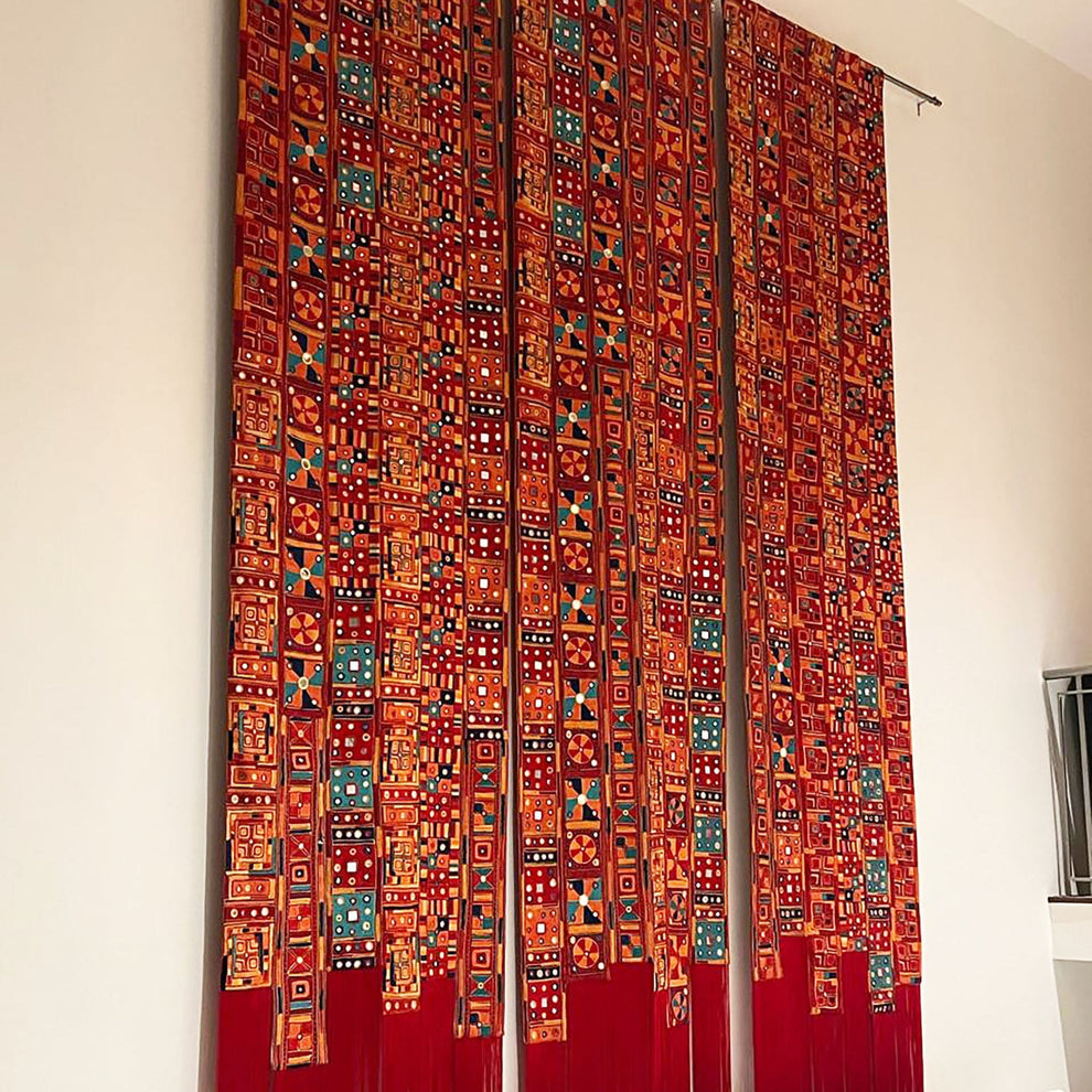 BANJARA embroidered wall art with fringes, handmade, jewel tones, 108X180 inches, sizes available