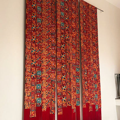 BANJARA embroidered wall art with fringes, handmade, jewel tones, 108X180 inches, sizes available