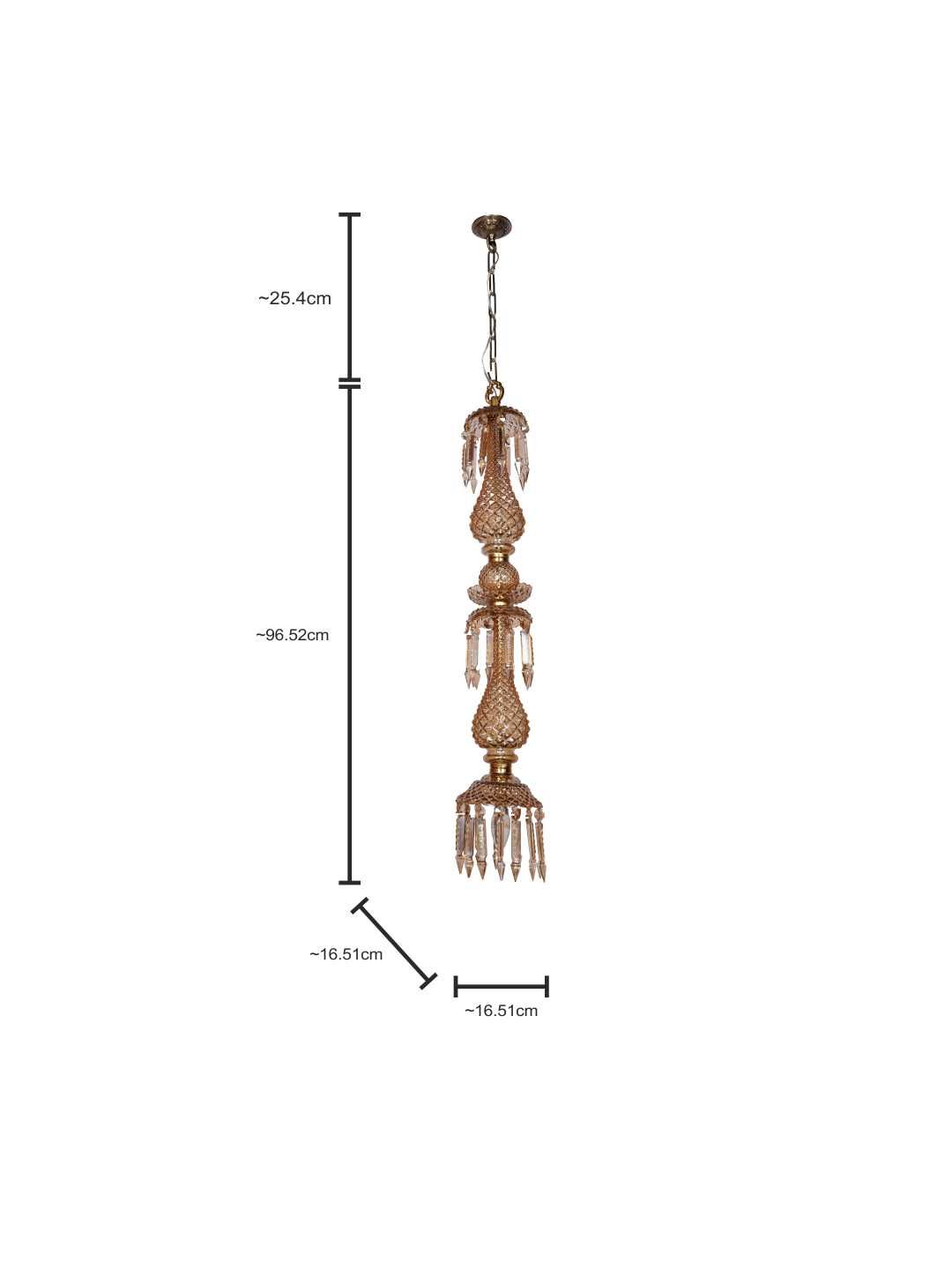 Elegant Golden Luster Glass Pendant Light with Hand-Cut Crystals, 38-inch