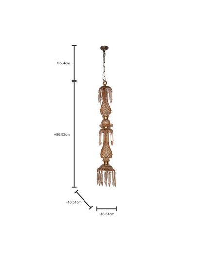 Elegant Golden Luster Glass Pendant Light with Hand-Cut Crystals, 38-inch