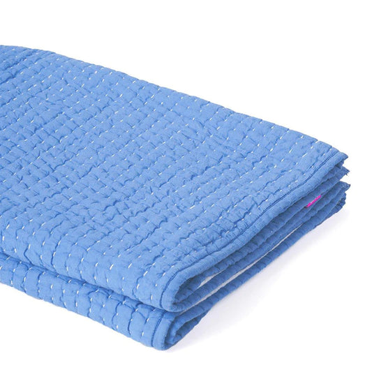 Stonewashed Denim blue colour quilted Throw blanket, simple stripe hand quilting, 100% cotton, 50X60 inches
