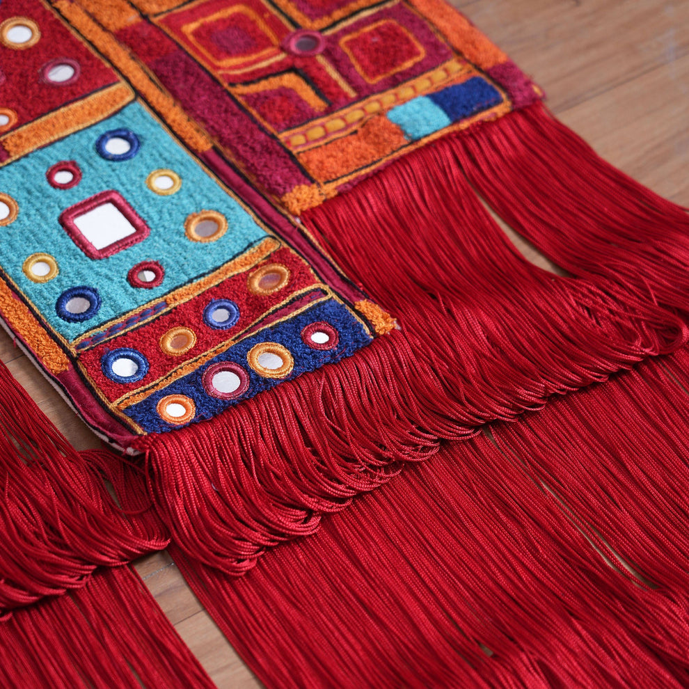 BANJARA embroidered wall art with fringes, handmade, jewel tones, 108X180 inches, sizes available