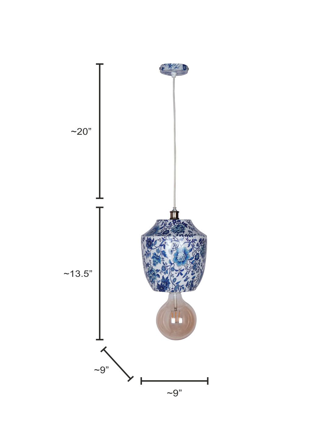 Elegant Chinoiserie Blue White Floral Metal Jar Pendant Light for Home Decor