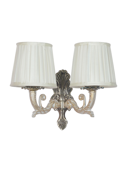 Opulent Golden White Double Wall Sconce with Pleated Ivory Fabric Shade
