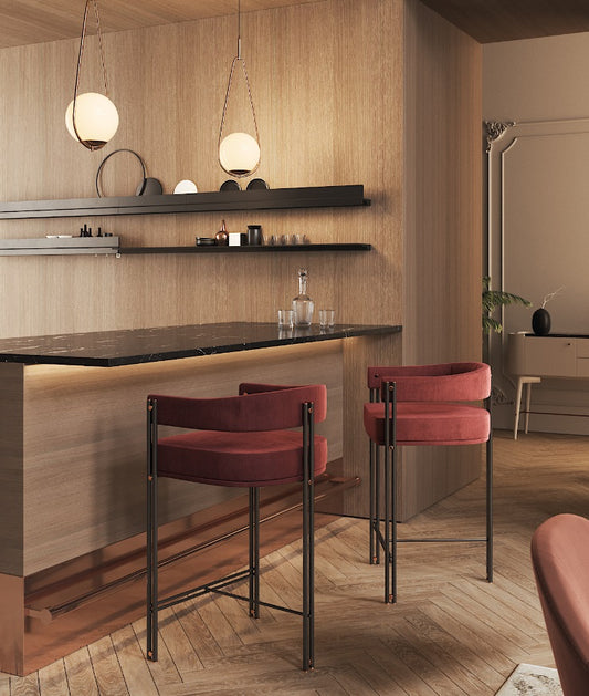 Elegant Bamboo Bar Stool with Metallic Tubular Feet for Stylish Dining Spaces
