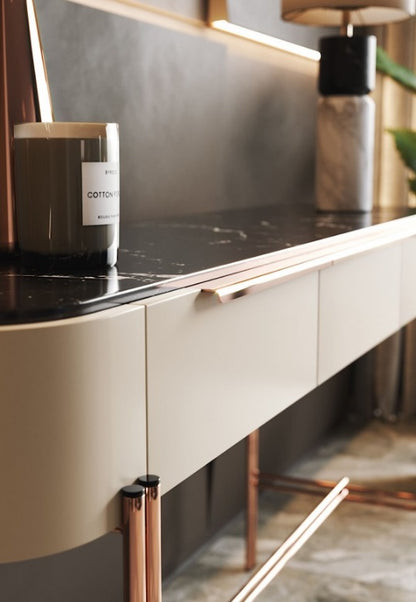 Elegant Bamboo & Marble Console Table with Stainless Steel Base for Living Room
