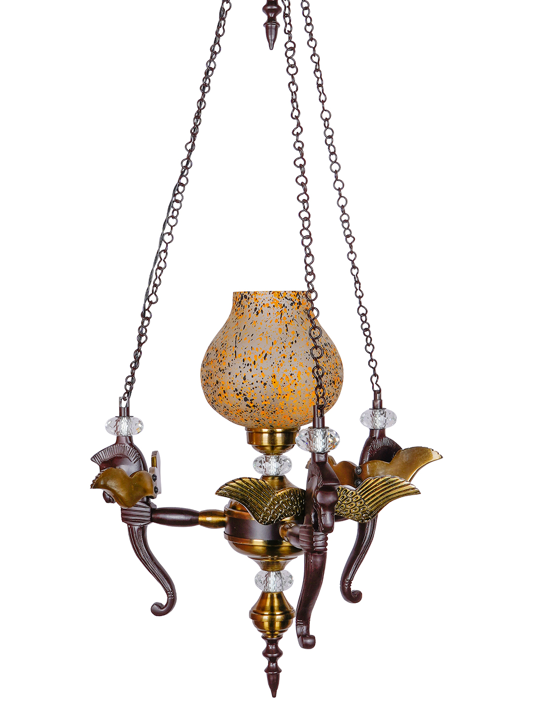 Elegant Vintage Pegasus Horse Head Pendant Chandelier with Yellow Speckled Glass