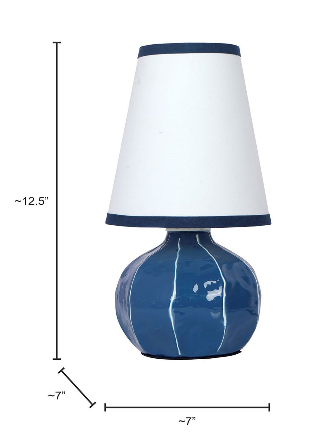 Enamel Blue Melon Shaped Table Lamp Hand-Painted White Lines Modern Accent