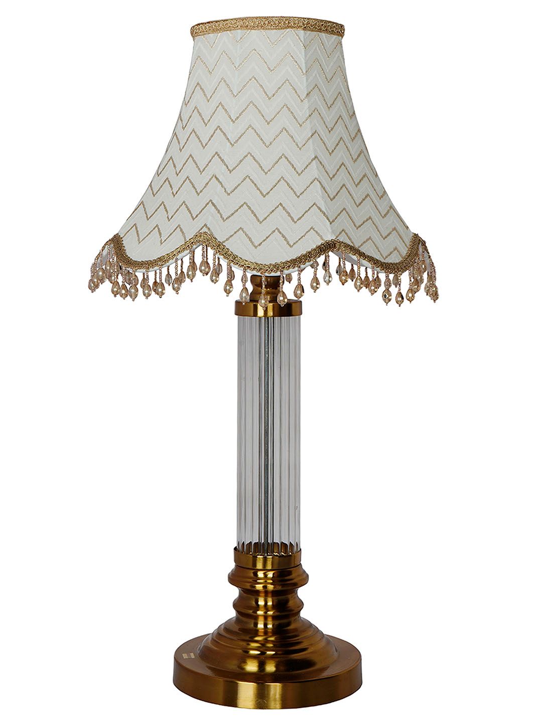 Elegant Golden Fluted Glass Table Lamp with Scalloped Zigzag Shade