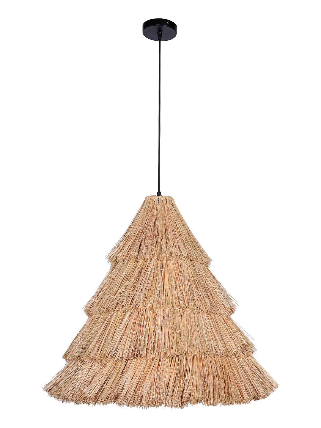 Handcrafted Munja Hay Cone Pendant Light: Modern Rustic Natural Boho Fixture