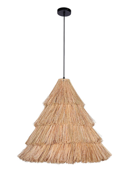 Handcrafted Munja Hay Cone Pendant Light: Modern Rustic Natural Boho Fixture