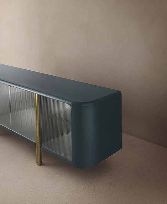 Modern Casa Sideboard: Elegant Metal Structure, Fluted Glass Doors, Lacquered Finish