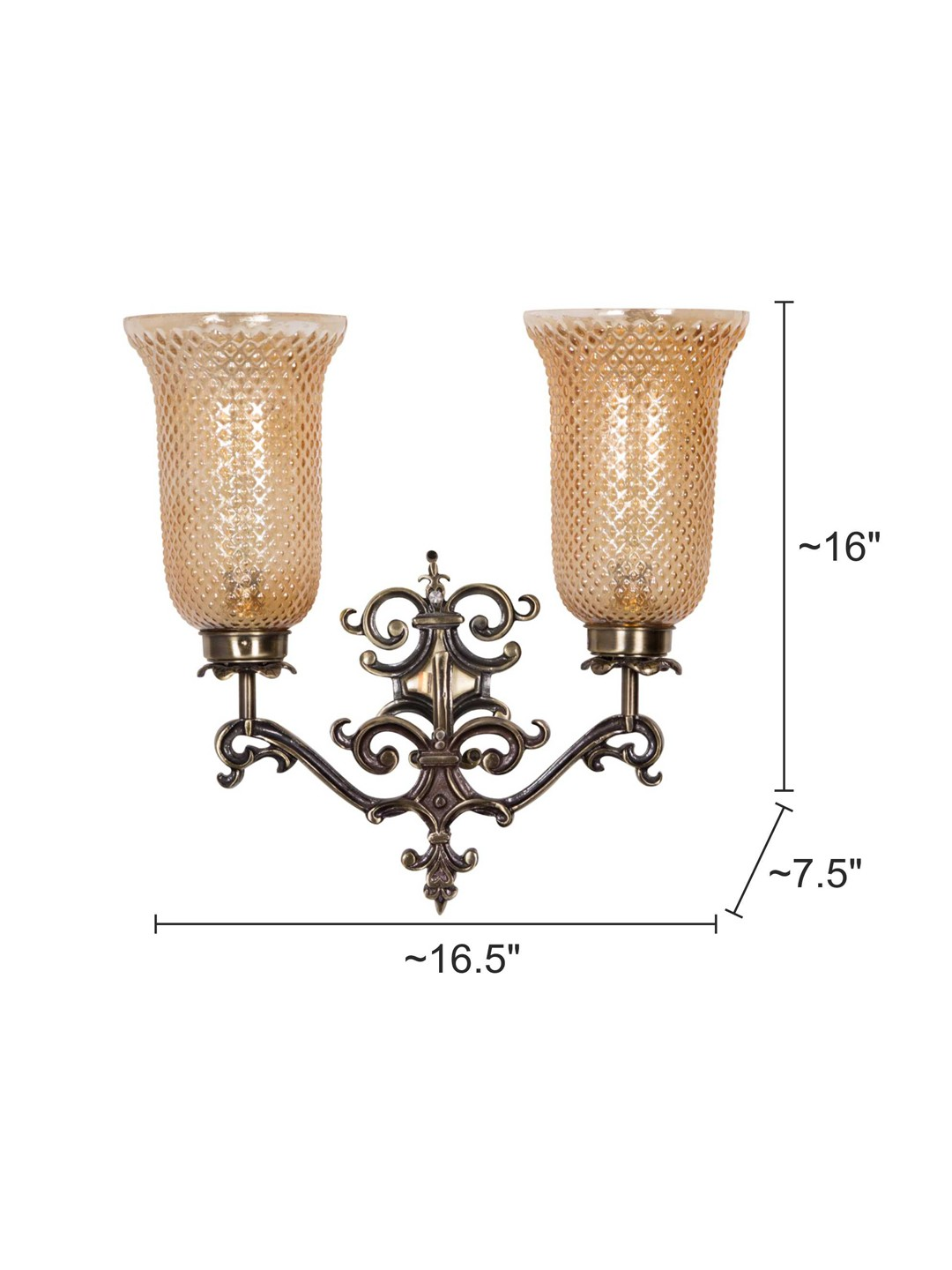 Brass Antique Aluminium Glass 2-Light Wall Sconce – 41.9 cm