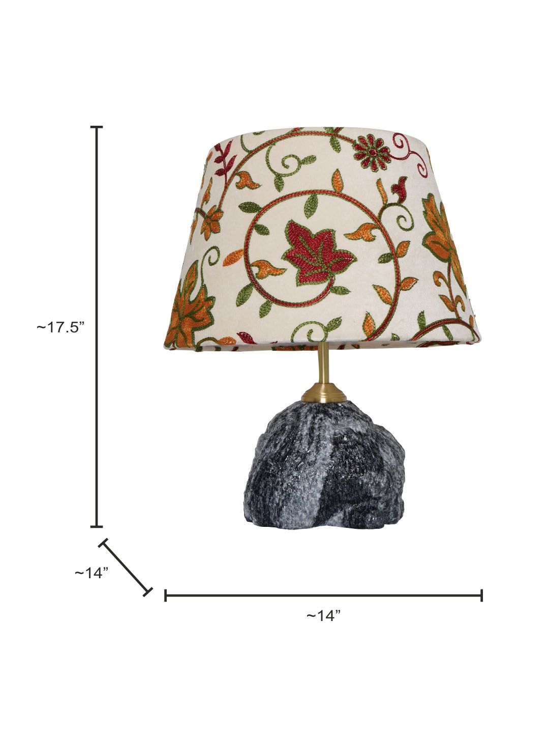 Exquisite Raw Black Marble Table Lamp with Intricate Kashmiri Embroidered Velvet Shade